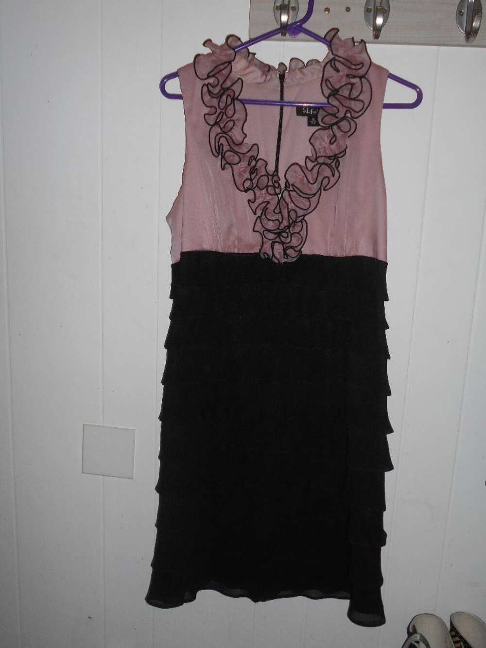 Frilly Pink & Layered Black Dress- Size 12- NWOT